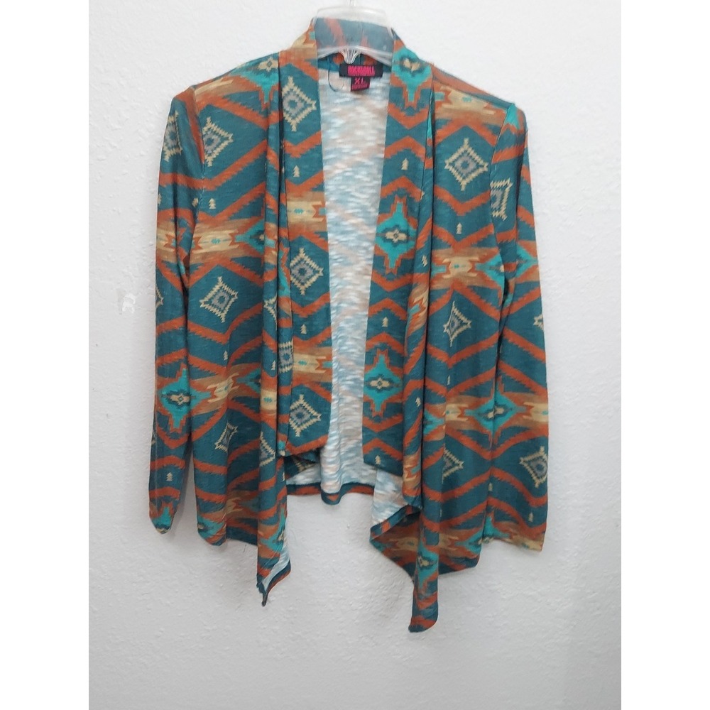 Rock & Roll Denim Cardigan Sweater XL Aztec‎ Southwest Western Duster Kimono